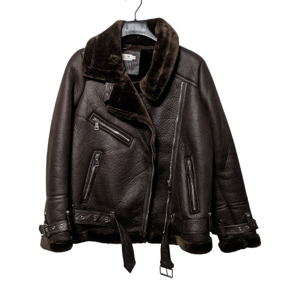 NWOT MOLLY BRACKEN Faux Leather Shearling Lined Moto Jacket M - Picture 8 of 8